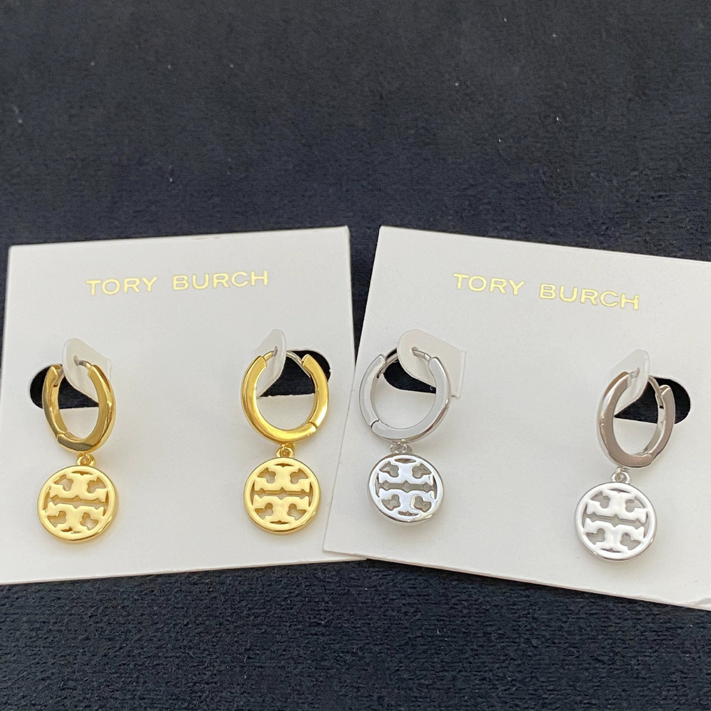 Tory Burch Gold Metal Inlaid Hollow Letter Earrings